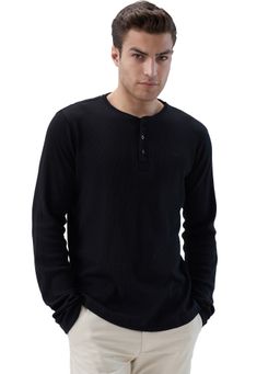 Park Avenue - Black Cotton Blend Crew Neck Textured T-Shirt