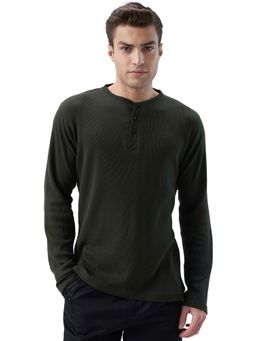 Park Avenue - Green Cotton Blend Crew Neck Textured T-Shirt
