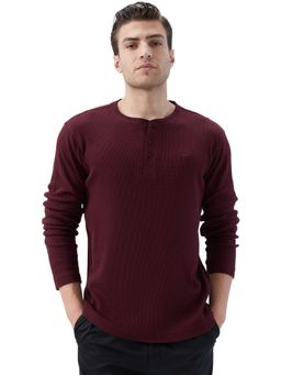Park Avenue - Red Cotton Blend Crew Neck Textured T-Shirt