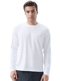Park Avenue - White Polyester Blend Crew Neck Textured T-Shirt
