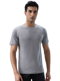 Park Avenue - Grey Cotton Blend Crew Neck Solid/Plain T-Shirt