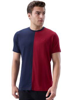 Park Avenue - Maroon Pure Cotton Crew Neck Colorblock T-Shirt