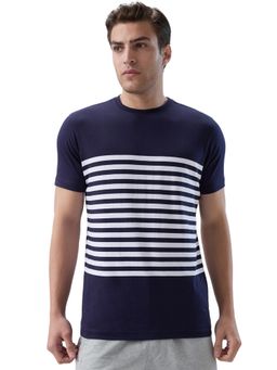 Park Avenue - Blue Pure Cotton Crew Neck Stripes T-Shirt