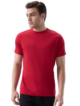 Park Avenue - Red Pure Cotton Crew Neck Solid/Plain T-Shirt