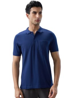 Park Avenue - Blue Polyester Blend Collar Neck Solid/Plain Polo T-Shirt