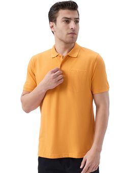 Park Avenue - Orange Polyester Blend Collar Neck Solid/Plain Polo T-Shirt