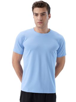 Park Avenue - Men's Blue Polyester Blend Crew Neck Textured T-Shirt