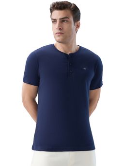 Park Avenue - Blue Pure Cotton Crew Neck Solid/Plain T-Shirt