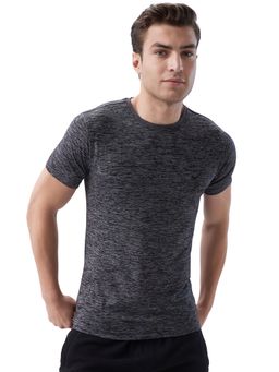 Park Avenue - Grey Cotton Blend Crew Neck Textured T-Shirt