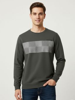 Parcel Yard - Grey Crew Neck Printed Full Sleeves Sweatshirt