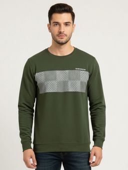 Parcel Yard - Olive Crew Neck Printed Full Sleeves Sweatshirt