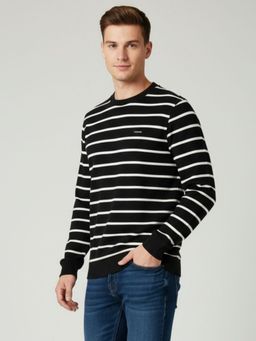 Parcel Yard - Black Crew Neck Stripes Full Sleeves Sweatshirt