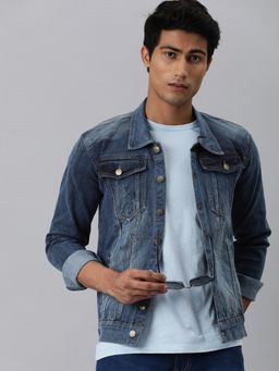 Voxati - Men's Denim Solid Collar Neck Jacket