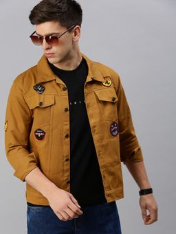 Voxati - Men's Denim Mustard Solid Collar Neck Jacket