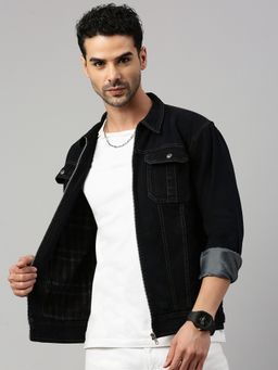 Voxati - Men's Blue Denim Solid Collar Neck Jacket