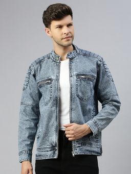 Voxati - Men's Denim Solid Collar Neck Blue Jacket
