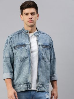 Voxati - Men's Denim Solid Collar Neck Blue Jacket