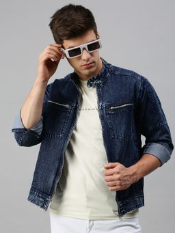 Voxati - Men's Denim Solid Collar Neck Blue Jacket