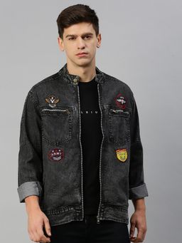 Voxati - Men's Denim Grey Solid Collar Neck Jacket