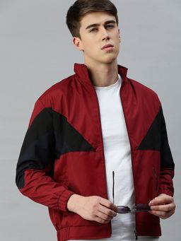 Voxati - Men's Polyester Maroon Solid High Neck Jacket