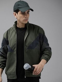 Voxati - Men's Olive Polyester Solid High Neck Jacket