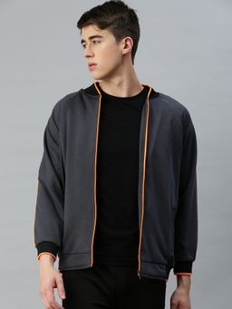 Voxati - Men's Cotton Grey Solid High Neck Jacket