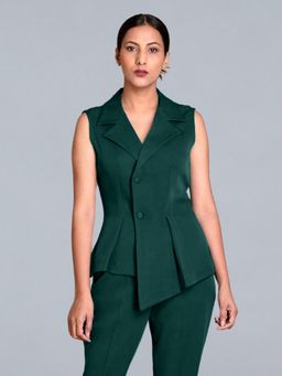 Jaey - Women Green Asymmetrical Overlap Waist Coat