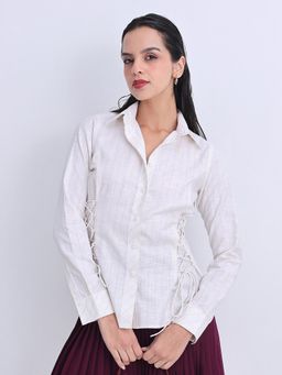 Jaey - Women Cream Snatched Fit Criss Cross Shirt