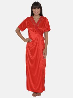 Clovia - Satin Robe In Red