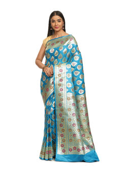 Banarasi Silk Works - Women Blue Katan Paithani Saree with Unstitched Blouse