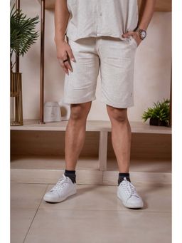 JAVINISHKA - Beige Relaxed Fit Linen Shorts