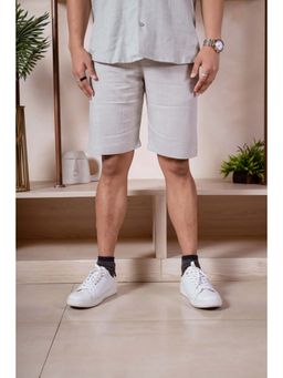 JAVINISHKA - Light Grey Relaxed Fit Linen Shorts