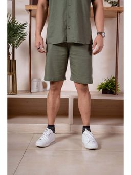 JAVINISHKA - Olive Green Relaxed Fit Linen Shorts
