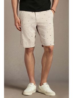 Louis Philippe - Men's Beige Stripe Slim Fit Shorts