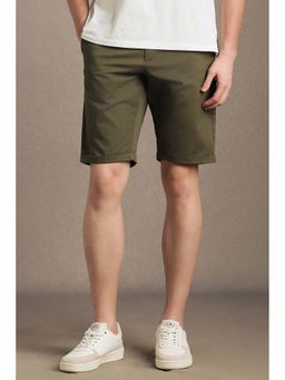 Louis Philippe - Men's Olive Solid Slim Fit Shorts
