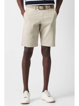 Van Heusen - Men's Beige Solid Casual Shorts