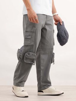 WROGN - Grey Men's Loose Fit Solid Cargo