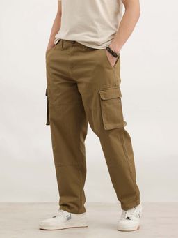 WROGN - Brown Men's Loose Fit Solid Cargo