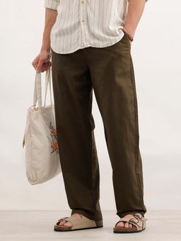 WROGN - Loose Fit Linen Blend Men's Casual Wear Trouser Brown