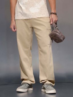 WROGN - Men's Loose Fit Trouser With Utility Pocket Beige