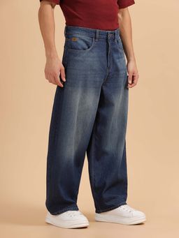 WROGN - Solid Heavy Fade Baggy Fit Jeans Blue