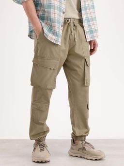 WROGN - Men's Khaki Relaxed Fit Solid Cargo
