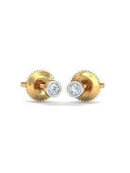 KuberBox - 18K Gold Cordon 0.06 Carat Solitaire Earrings for Women-Girls