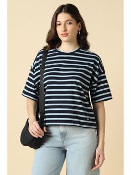 Allen Solly - Women Navy Stripe Casual T-Shirt