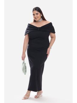 Virgio - Solid Ponte Off Shoulder Bow Dress for Women Black