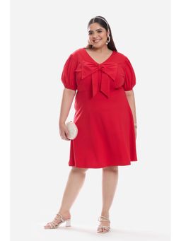 Virgio - Solid Ponte Mini Dress with Center Front Bow for Women Red
