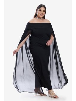 Virgio - Solid Ponte Off Shoulder Plus Size Bodycon Cape Dress for Women Black