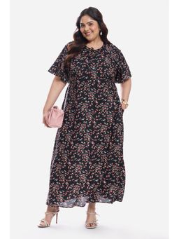 Virgio - Floral Viscose Dress with Flutter Sleeve for Women Multi-Color