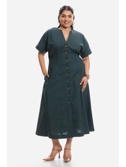 Virgio - Solid Cotton Pleated Shirt Dress for Women Green