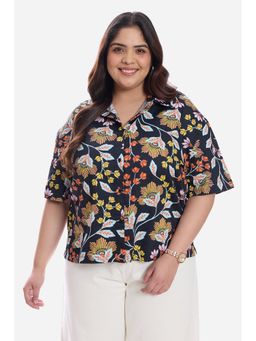 Virgio - Floral Cotton Relaxed Boxy Fit Cropped Shirt for Women Multi-Color